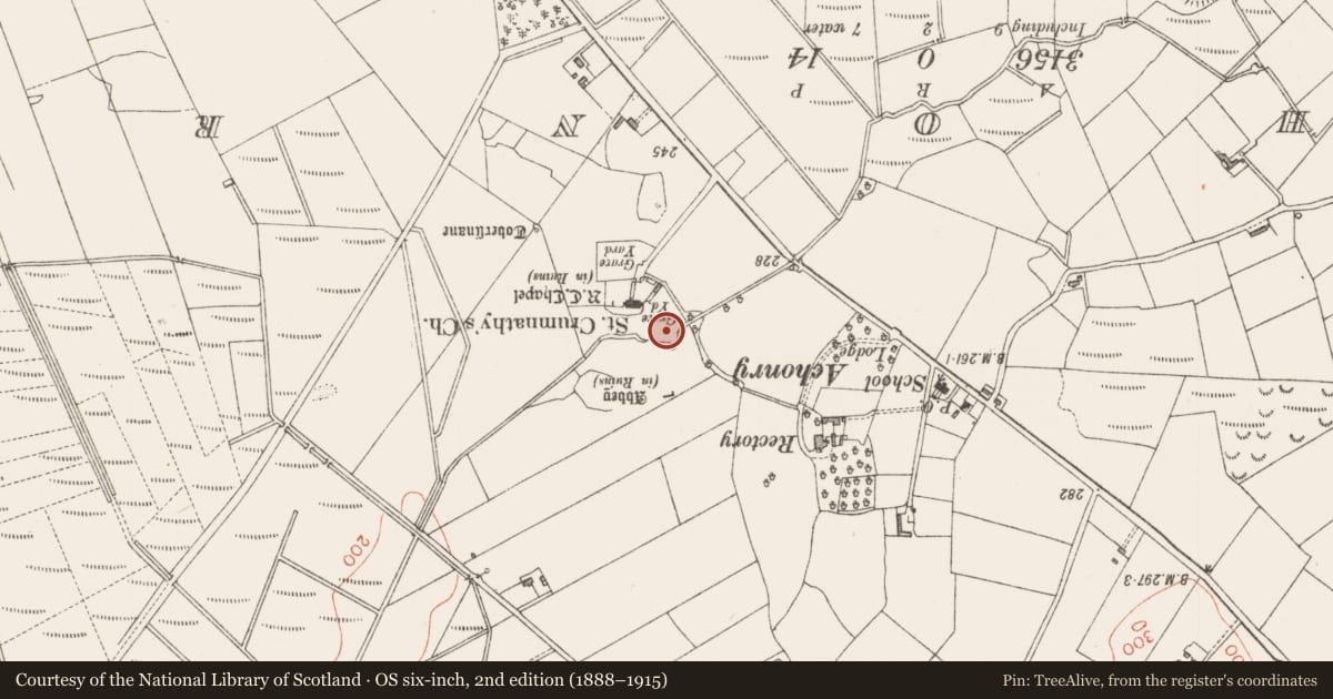 Ordnance Survey six-inch map, 2nd edition (1888–1915) covering the location of Megalithic tomb - passage tomb, Knocknashee Common, County Sligo, with a pin at the register's coordinates