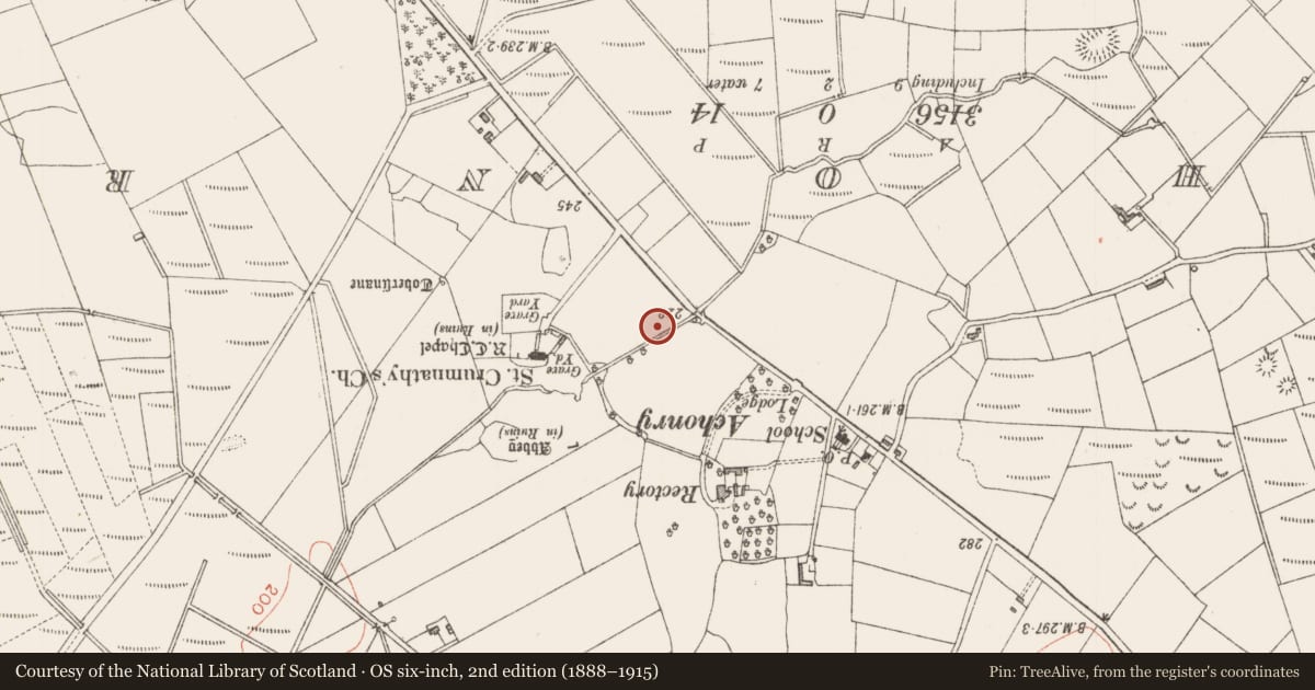 Ordnance Survey six-inch map, 2nd edition (1888–1915) covering the location of Megalithic tomb - passage tomb, Knocknashee Common, County Sligo, with a pin at the register's coordinates