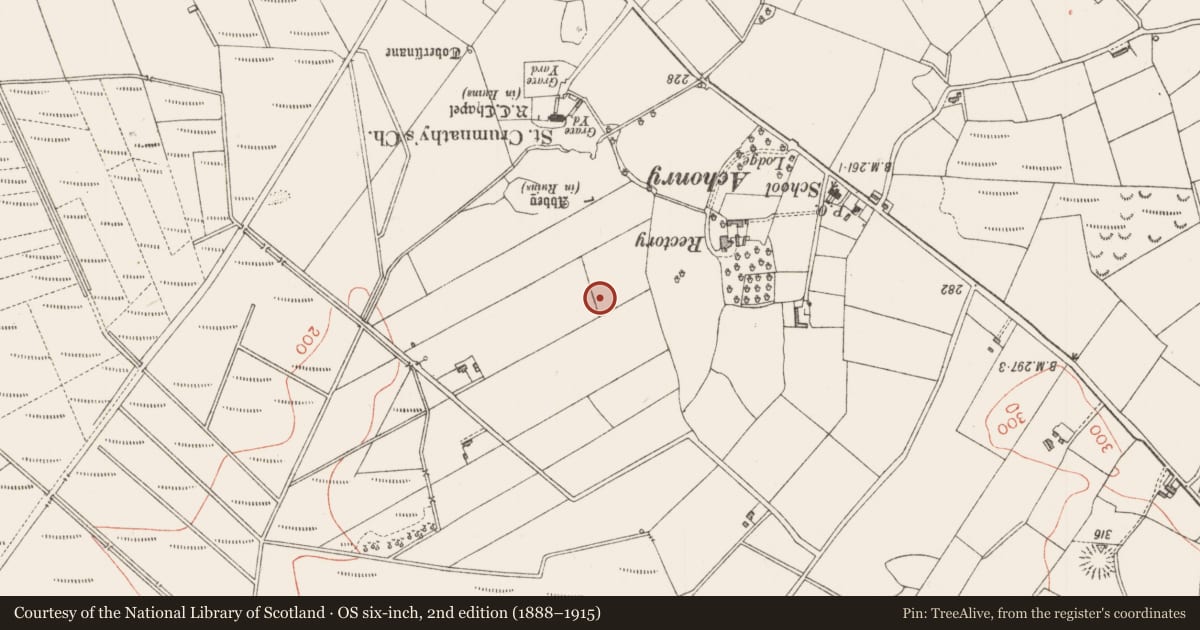 Ordnance Survey six-inch map, 2nd edition (1888–1915) covering the location of Enclosure, Knocknashee Common, County Sligo, with a pin at the register's coordinates