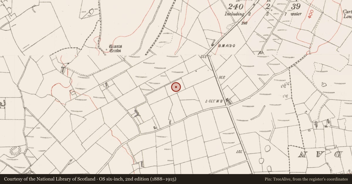Ordnance Survey six-inch map, 2nd edition (1888–1915) covering the location of Souterrain, Killoran South, County Sligo, with a pin at the register's coordinates