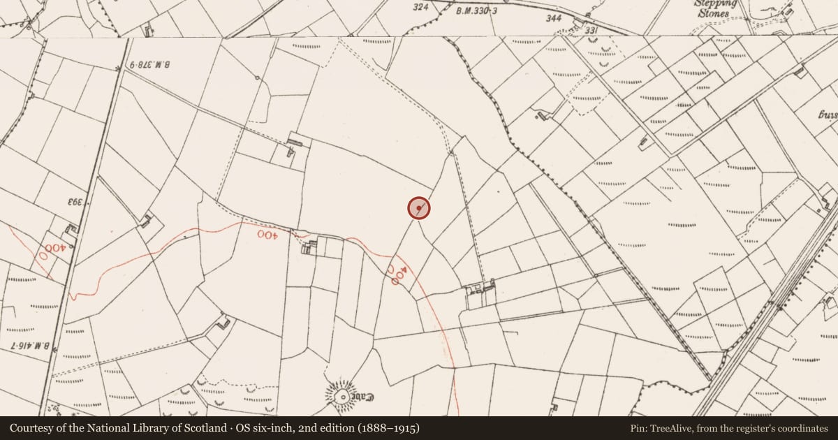 Ordnance Survey six-inch map, 2nd edition (1888–1915) covering the location of Enclosure, Kilvarnet North, County Sligo, with a pin at the register's coordinates