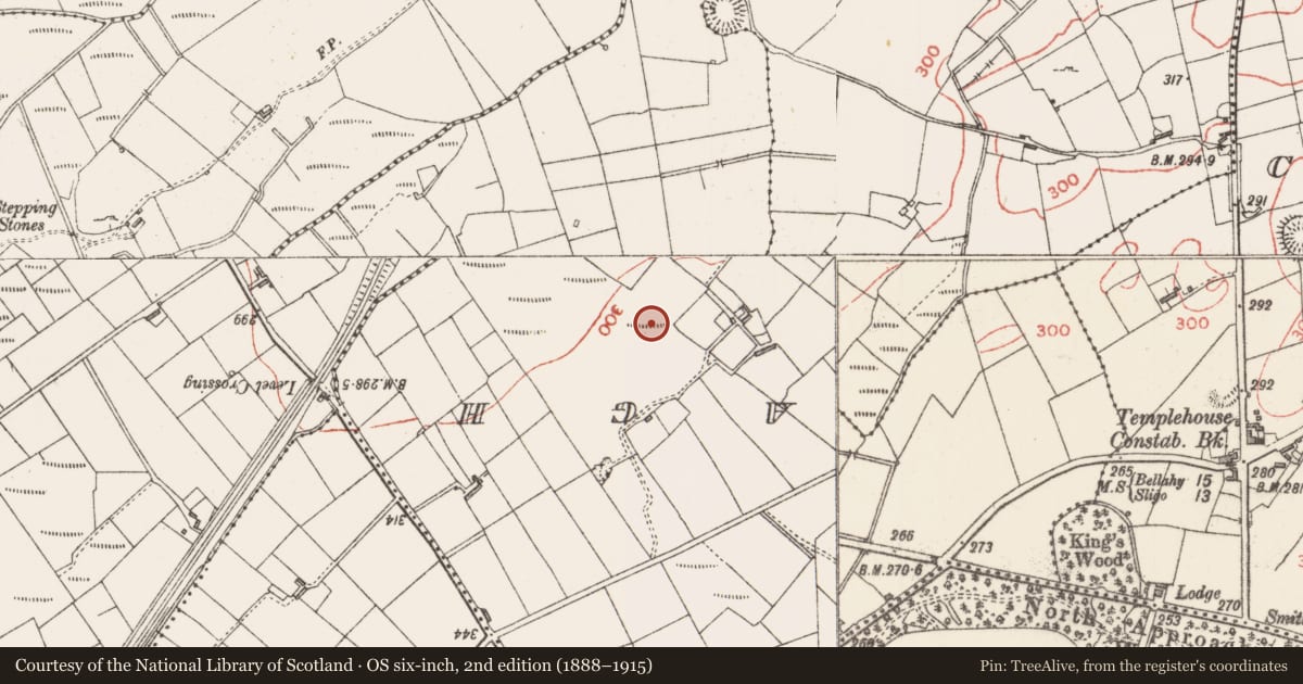 Ordnance Survey six-inch map, 2nd edition (1888–1915) covering the location of Ringfort - rath, Falnasoogaun Or Ropefield, County Sligo, with a pin at the register's coordinates