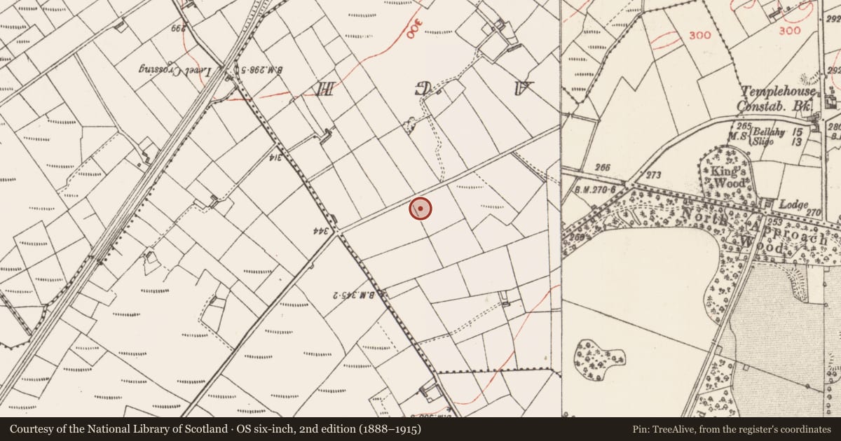 Ordnance Survey six-inch map, 2nd edition (1888–1915) covering the location of Barrow - bowl-barrow, Falnasoogaun Or Ropefield, County Sligo, with a pin at the register's coordinates