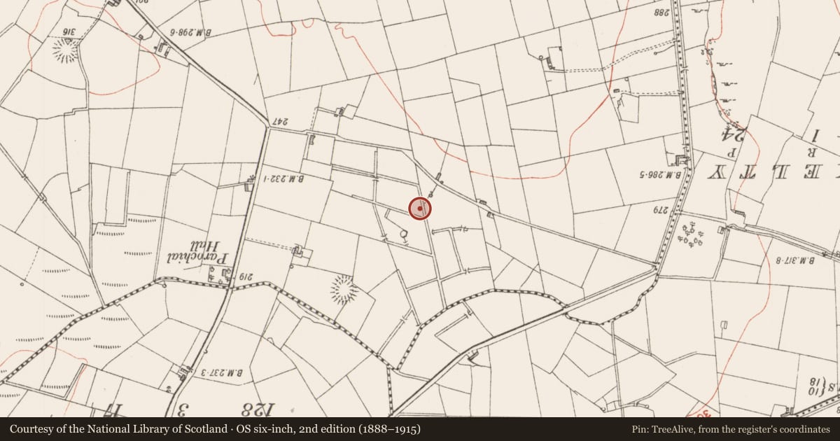 Ordnance Survey six-inch map, 2nd edition (1888–1915) covering the location of Barrow - mound barrow, Cunghill, County Sligo, with a pin at the register's coordinates