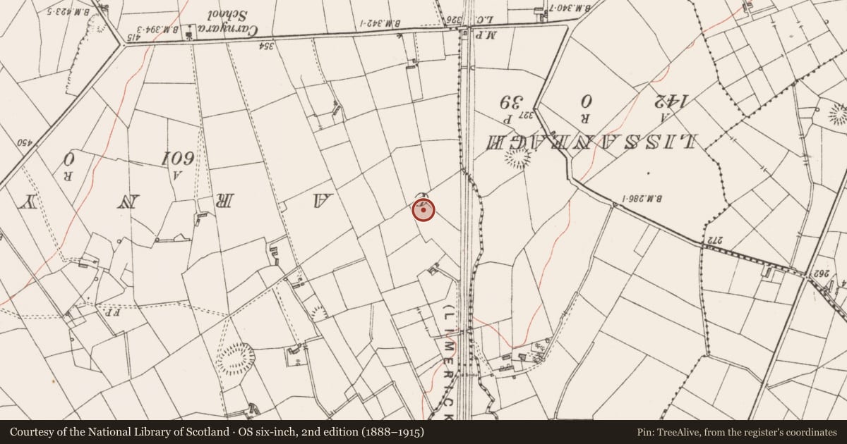 Ordnance Survey six-inch map, 2nd edition (1888–1915) covering the location of Barrow - ring-barrow, Clooncunny, County Sligo, with a pin at the register's coordinates