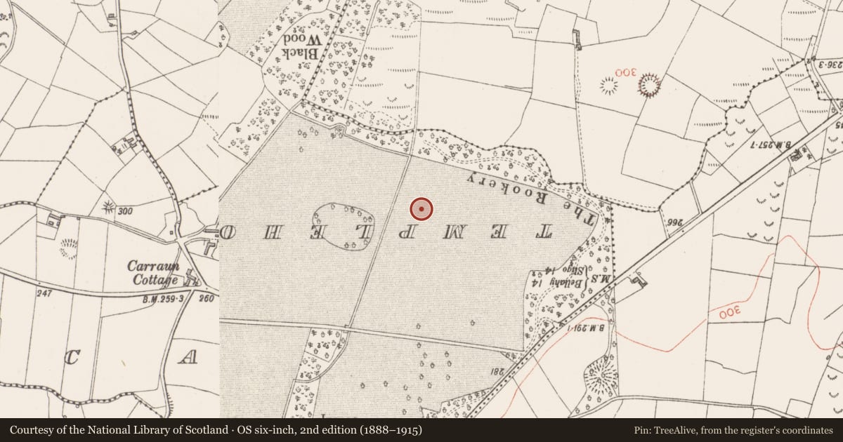 Ordnance Survey six-inch map, 2nd edition (1888–1915) covering the location of Ringfort - rath, Carraun, County Sligo, with a pin at the register's coordinates