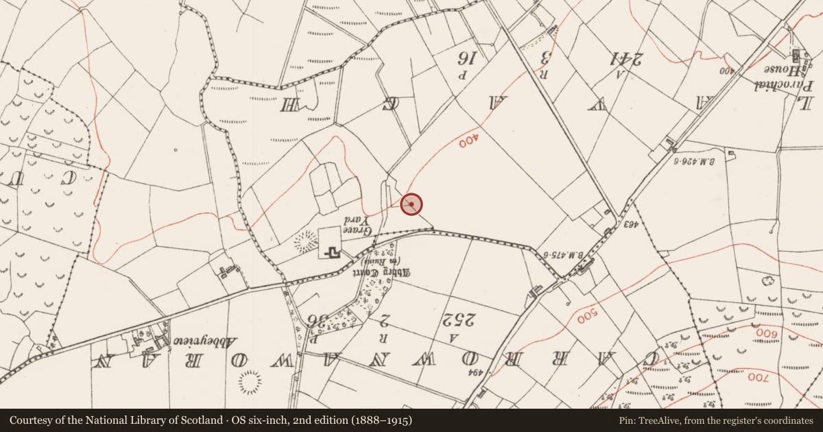 Ordnance Survey six-inch map, 2nd edition (1888–1915) covering the location of Ringfort - rath, Achonry, County Sligo, with a pin at the register's coordinates