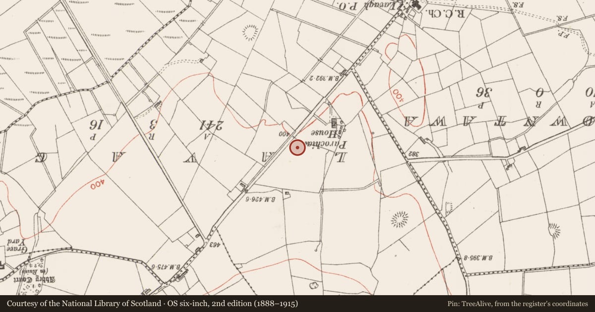 Ordnance Survey six-inch map, 2nd edition (1888–1915) covering the location of Ringfort - rath, Achonry, County Sligo, with a pin at the register's coordinates