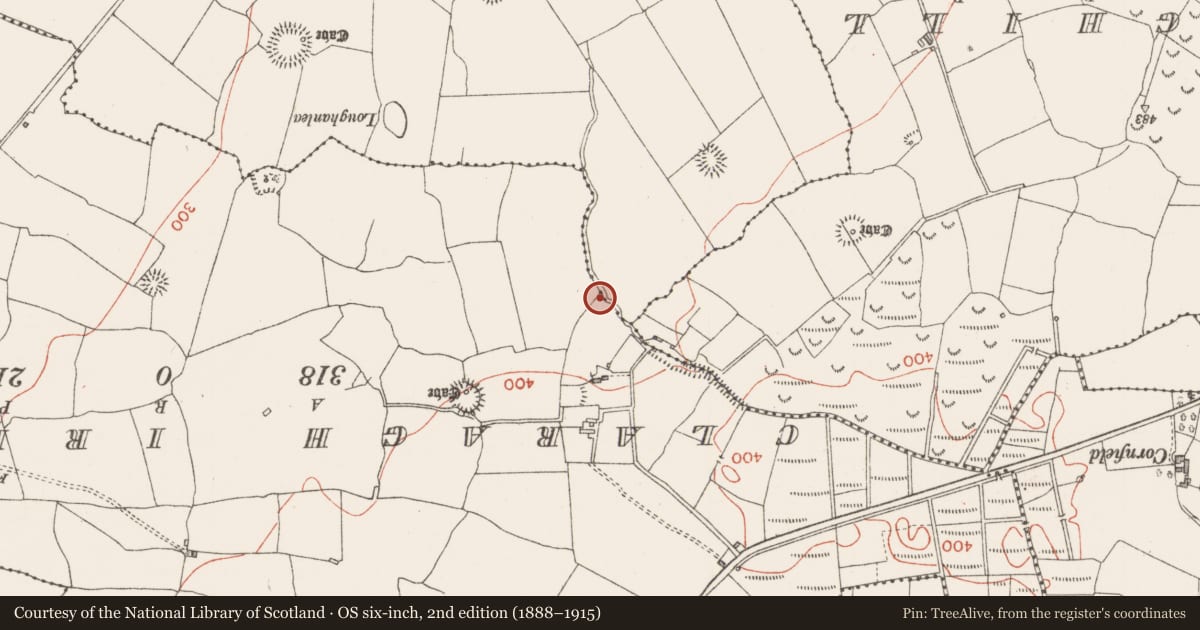 Ordnance Survey six-inch map, 2nd edition (1888–1915) covering the location of Ringfort - cashel, Muckelty, County Sligo, with a pin at the register's coordinates