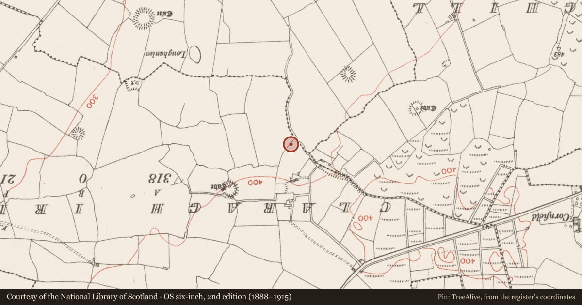 Ordnance Survey six-inch map, 2nd edition (1888–1915) covering the location of Souterrain, Muckelty, County Sligo, with a pin at the register's coordinates