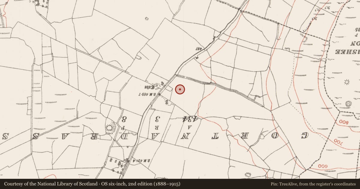 Ordnance Survey six-inch map, 2nd edition (1888–1915) covering the location of Barrow - unclassified, Achonry, County Sligo, with a pin at the register's coordinates