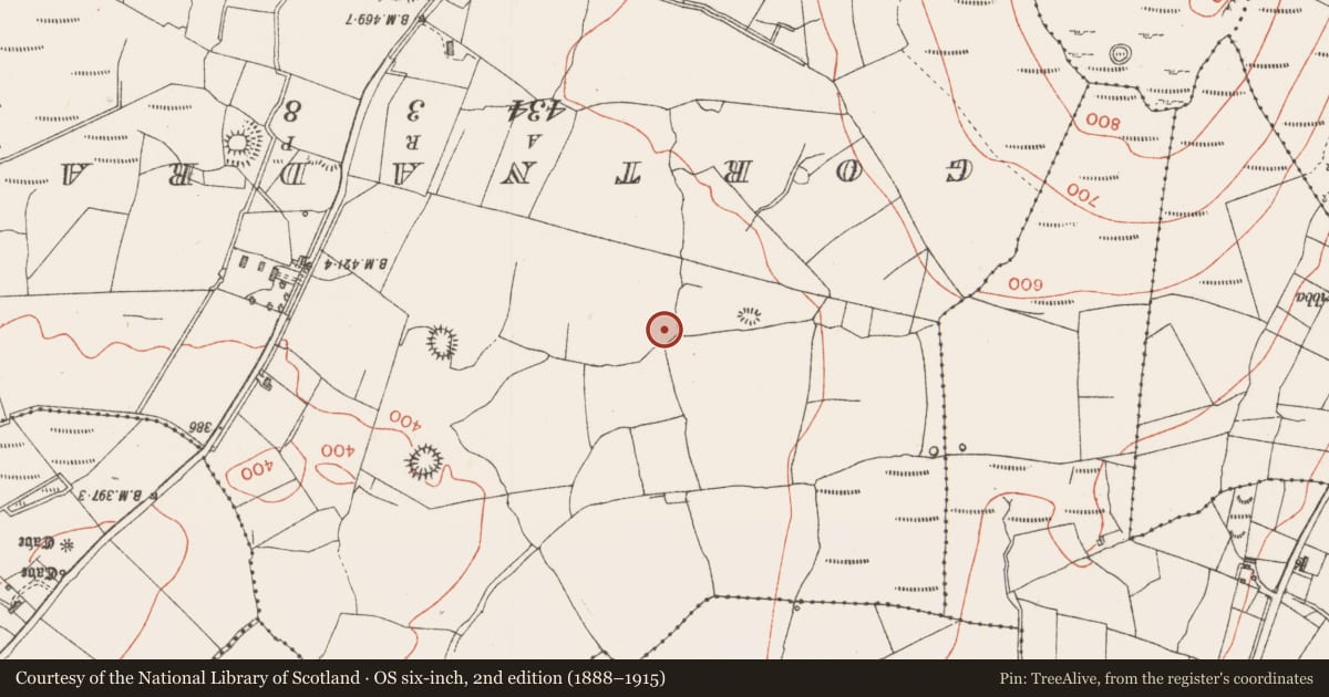 Ordnance Survey six-inch map, 2nd edition (1888–1915) covering the location of Enclosure, Achonry, County Sligo, with a pin at the register's coordinates