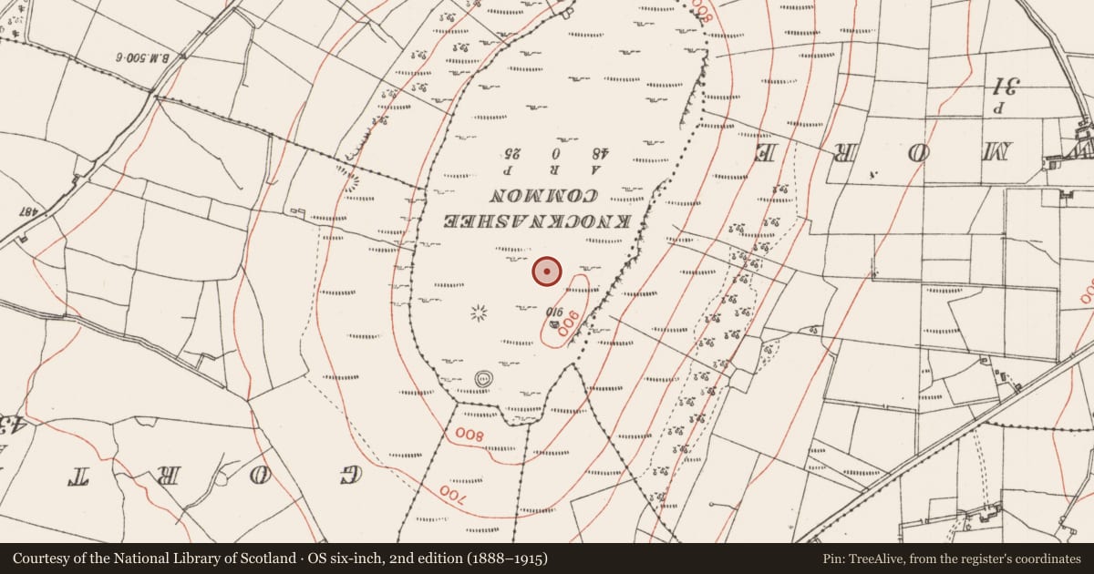 Ordnance Survey six-inch map, 2nd edition (1888–1915) covering the location of Church, Achonry, County Sligo, with a pin at the register's coordinates
