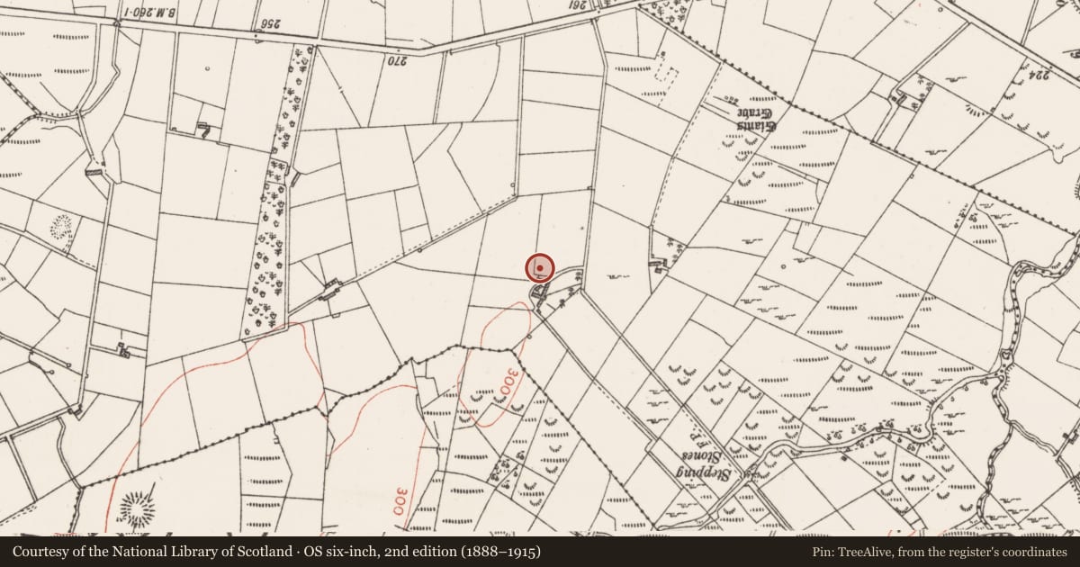 Ordnance Survey six-inch map, 2nd edition (1888–1915) covering the location of Souterrain, Church Hill, County Sligo, with a pin at the register's coordinates