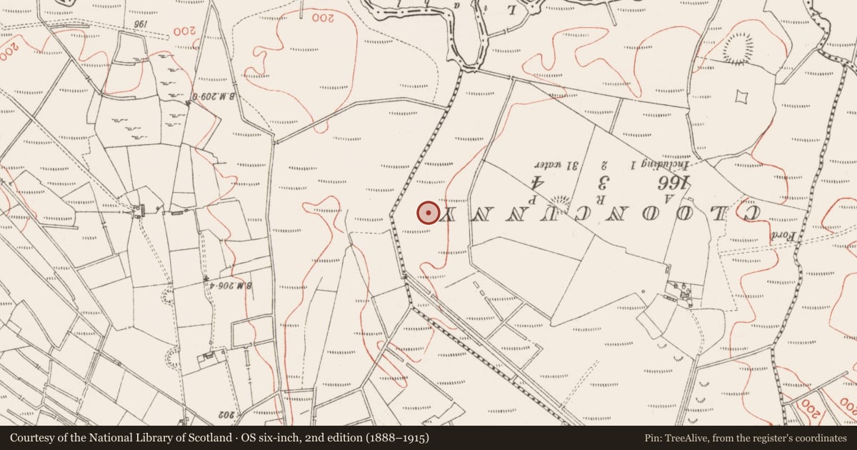 Ordnance Survey six-inch map, 2nd edition (1888–1915) covering the location of Burnt mound, Lissaneagh, County Sligo, with a pin at the register's coordinates