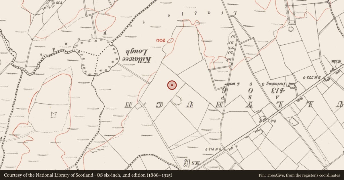 Ordnance Survey six-inch map, 2nd edition (1888–1915) covering the location of Barrow - mound barrow, Carnyara, County Sligo, with a pin at the register's coordinates