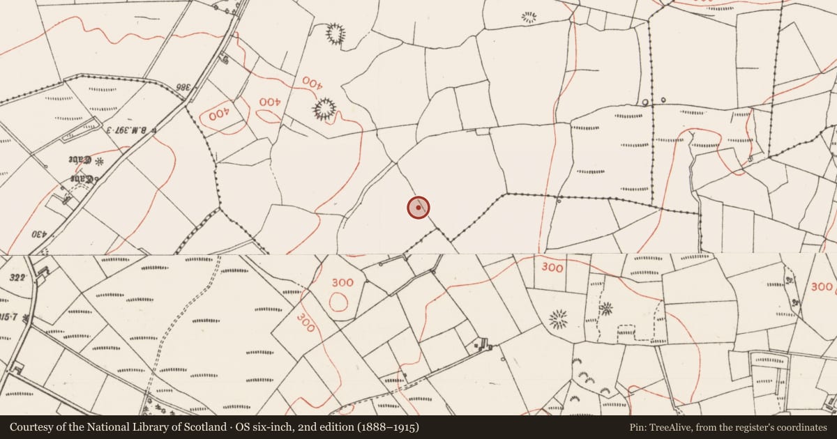 Ordnance Survey six-inch map, 2nd edition (1888–1915) covering the location of Hut site, Achonry, County Sligo, with a pin at the register's coordinates