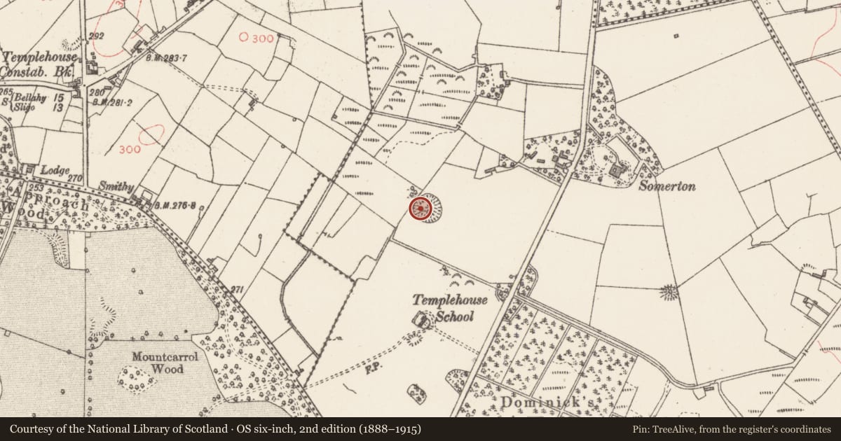 Ordnance Survey six-inch map, 2nd edition (1888–1915) covering the location of Ringfort - rath, Rathbaun, County Sligo, with a pin at the register's coordinates