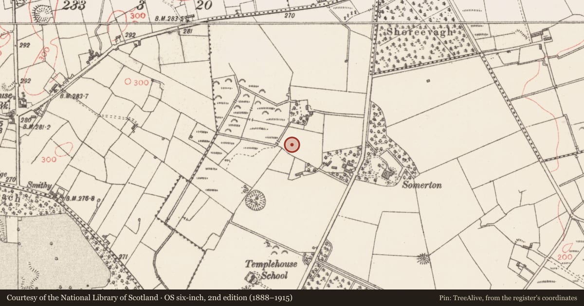 Ordnance Survey six-inch map, 2nd edition (1888–1915) covering the location of Enclosure, Rathbaun, County Sligo, with a pin at the register's coordinates