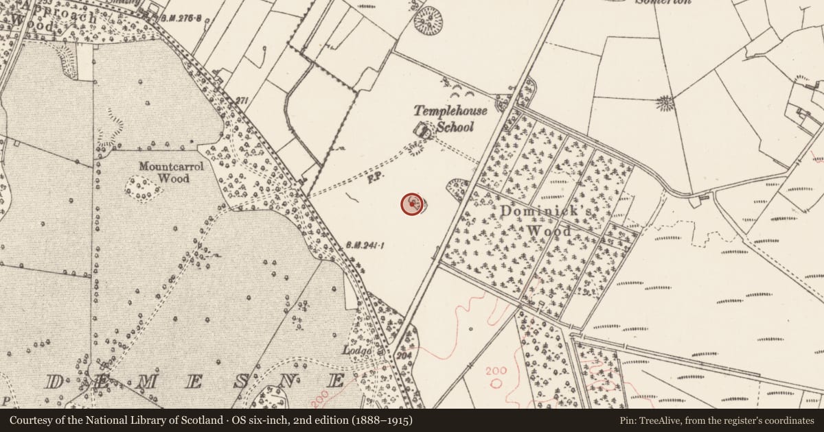 Ordnance Survey six-inch map, 2nd edition (1888–1915) covering the location of Designed landscape - tree-ring, Rathbaun, County Sligo, with a pin at the register's coordinates