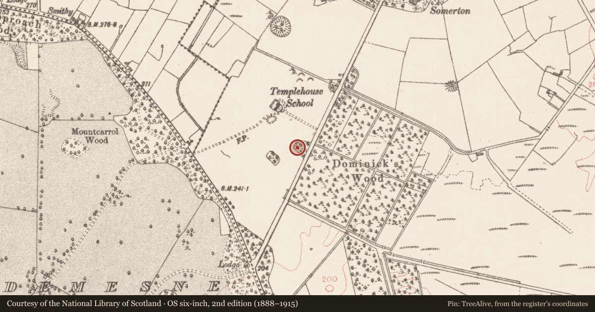 Ordnance Survey six-inch map, 2nd edition (1888–1915) covering the location of Designed landscape - tree-ring, Rathbaun, County Sligo, with a pin at the register's coordinates