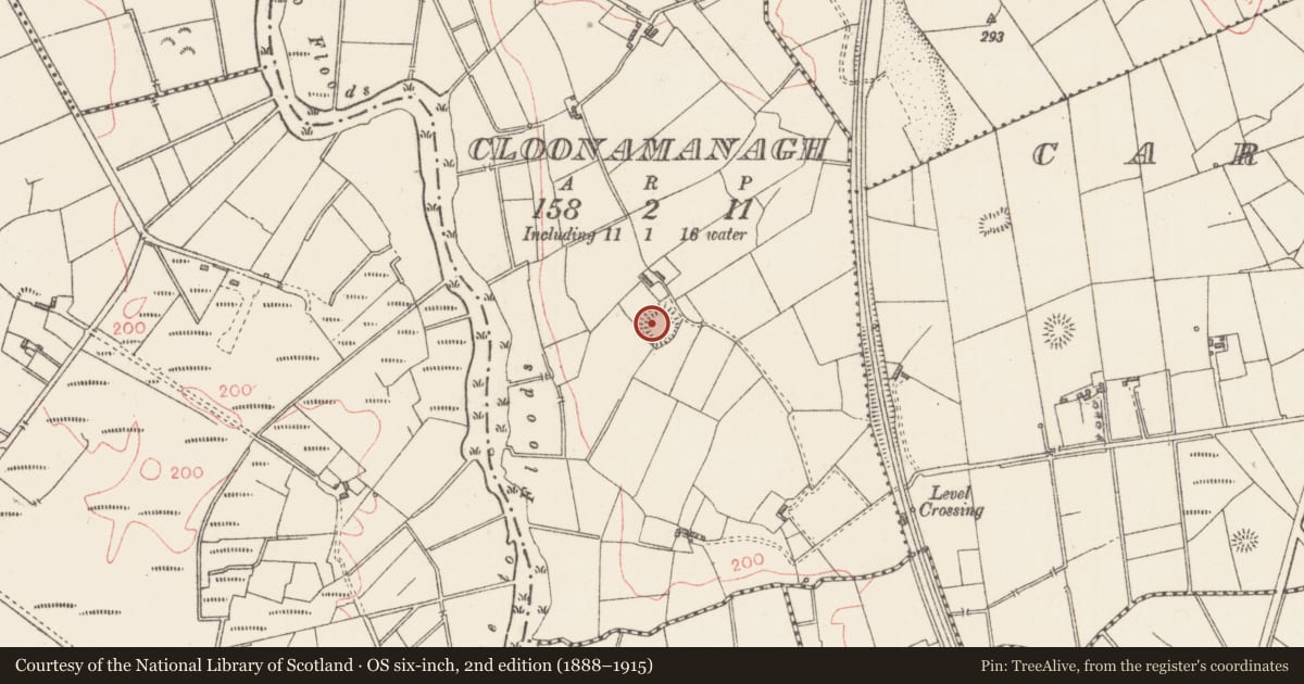 Ordnance Survey six-inch map, 2nd edition (1888–1915) covering the location of Souterrain, Cloonamanagh, County Sligo, with a pin at the register's coordinates