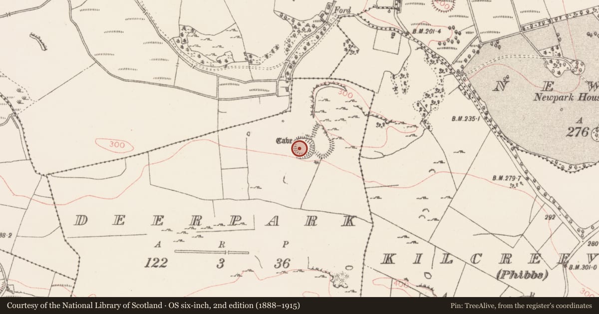 Ordnance Survey six-inch map, 2nd edition (1888–1915) covering the location of Souterrain, Deerpark, County Sligo, with a pin at the register's coordinates