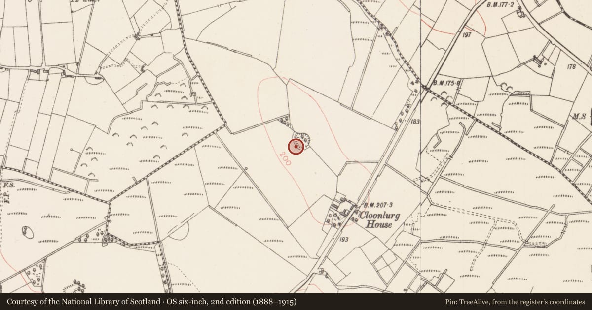 Ordnance Survey six-inch map, 2nd edition (1888–1915) covering the location of Ringfort - rath, Cloonlurg, County Sligo, with a pin at the register's coordinates