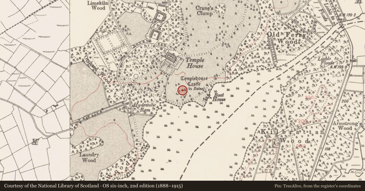 Ordnance Survey six-inch map, 2nd edition (1888–1915) covering the location of Gatehouse, Templehouse Demesne, County Sligo, with a pin at the register's coordinates