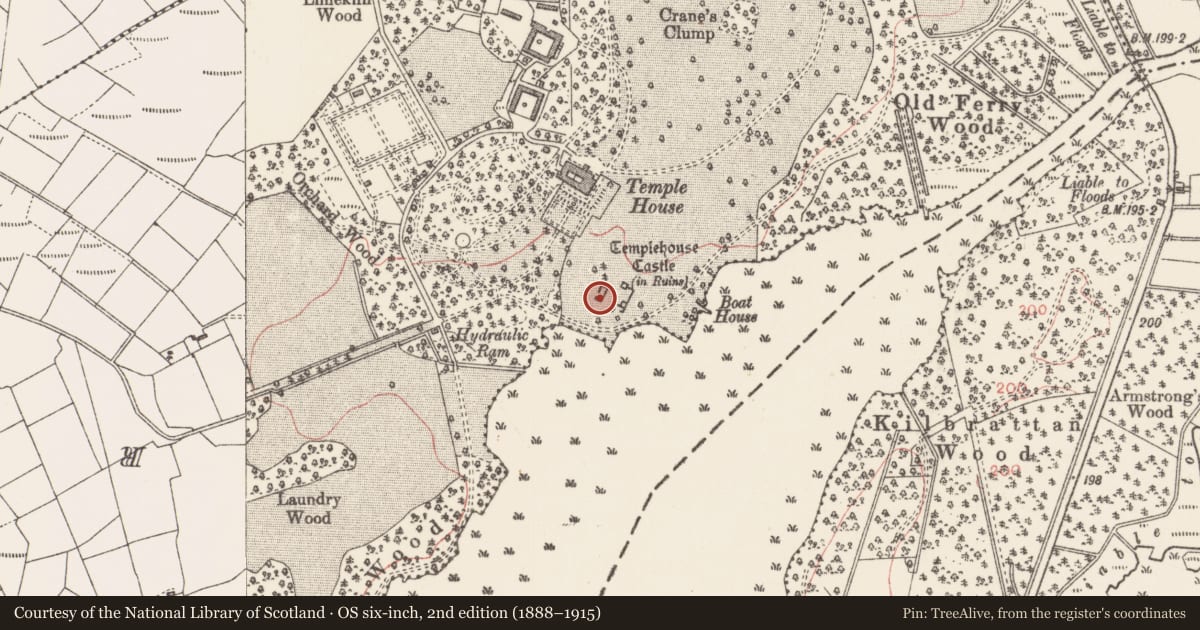 Ordnance Survey six-inch map, 2nd edition (1888–1915) covering the location of Architectural fragment, Templehouse Demesne, County Sligo, with a pin at the register's coordinates