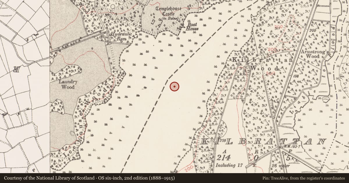 Ordnance Survey six-inch map, 2nd edition (1888–1915) covering the location of Crannog, Templehouse Lake, County Sligo, with a pin at the register's coordinates