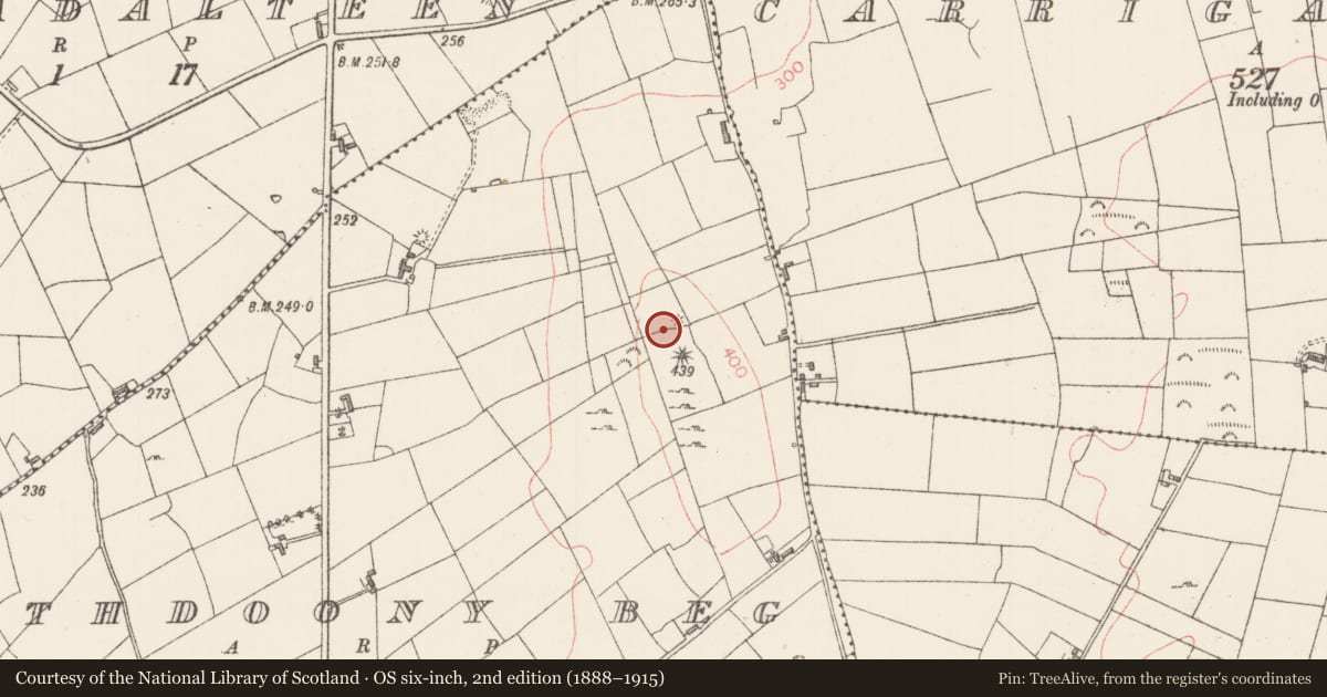 Ordnance Survey six-inch map, 2nd edition (1888–1915) covering the location of Barrow - ring-barrow, Rathdoony Beg, County Sligo, with a pin at the register's coordinates