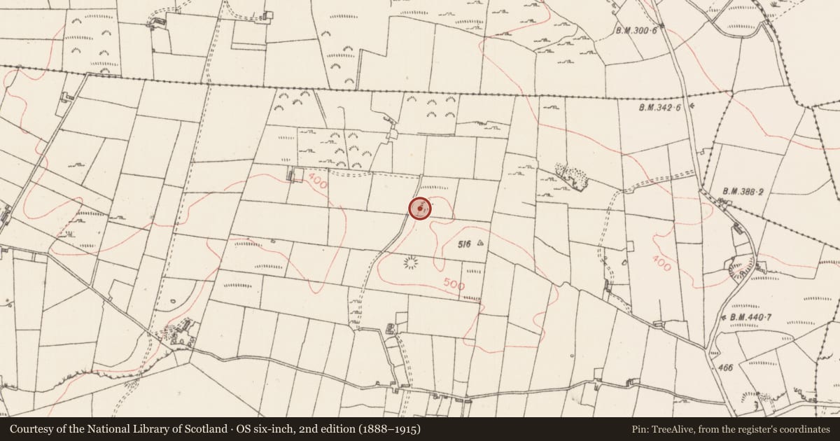 Ordnance Survey six-inch map, 2nd edition (1888–1915) covering the location of Enclosure, Carrigans Upper, County Sligo, with a pin at the register's coordinates