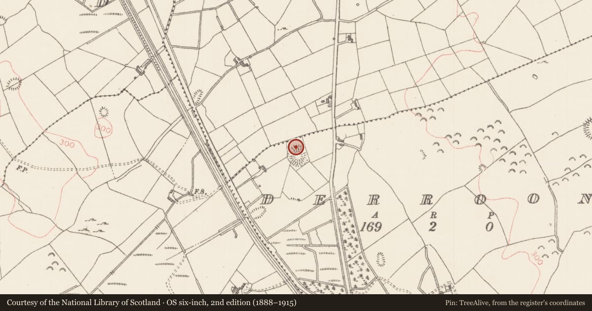 Ordnance Survey six-inch map, 2nd edition (1888–1915) covering the location of Mound, Derroon, County Sligo, with a pin at the register's coordinates