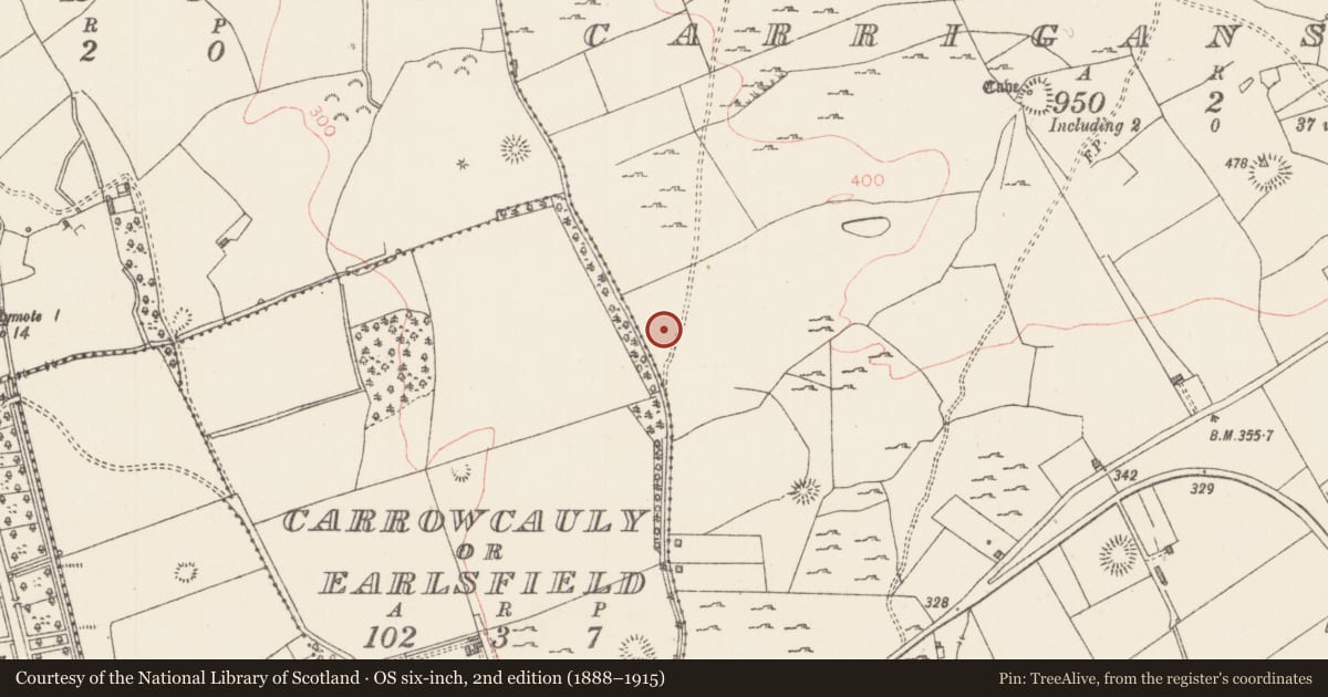 Ordnance Survey six-inch map, 2nd edition (1888–1915) covering the location of Barrow - unclassified, Carrigans Upper, County Sligo, with a pin at the register's coordinates