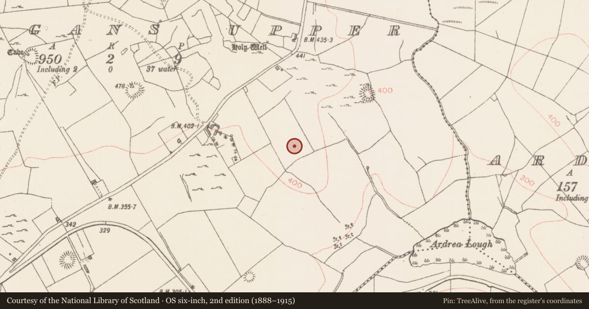 Ordnance Survey six-inch map, 2nd edition (1888–1915) covering the location of Enclosure, Carrigans Upper, County Sligo, with a pin at the register's coordinates