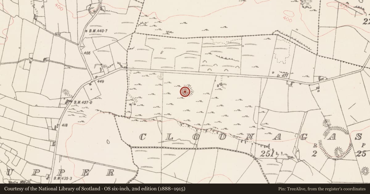 Ordnance Survey six-inch map, 2nd edition (1888–1915) covering the location of Ringfort - rath, Cloonagashel, County Sligo, with a pin at the register's coordinates