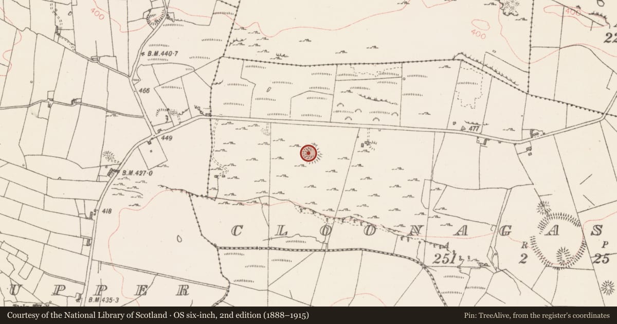 Ordnance Survey six-inch map, 2nd edition (1888–1915) covering the location of Souterrain, Cloonagashel, County Sligo, with a pin at the register's coordinates
