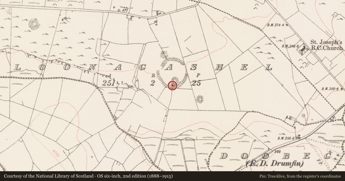 Ordnance Survey six-inch map, 2nd edition (1888–1915) covering the location of Souterrain, Cloonagashel, County Sligo, with a pin at the register's coordinates