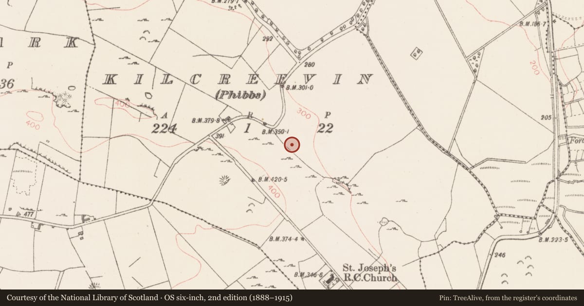 Ordnance Survey six-inch map, 2nd edition (1888–1915) covering the location of Quarry, Kilcreevin, County Sligo, with a pin at the register's coordinates