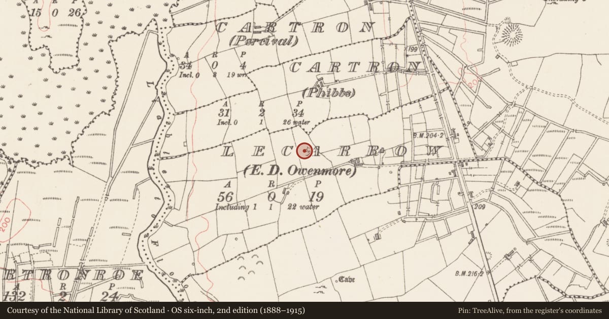 Ordnance Survey six-inch map, 2nd edition (1888–1915) covering the location of Barrow - unclassified, Lecarrow, County Sligo, with a pin at the register's coordinates