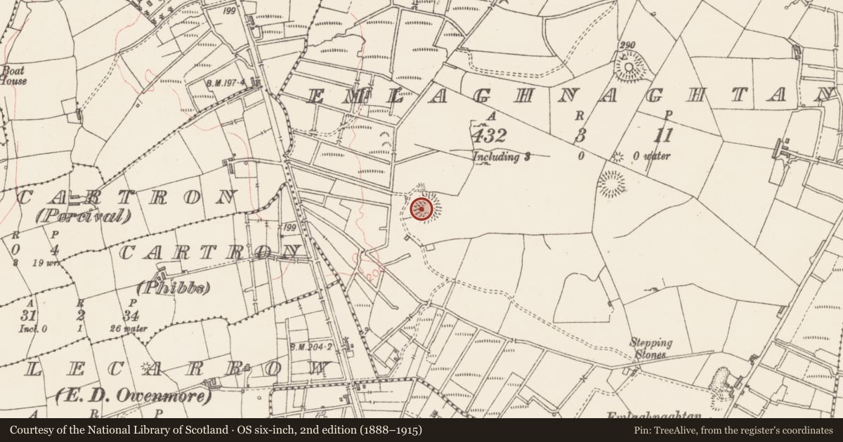 Ordnance Survey six-inch map, 2nd edition (1888–1915) covering the location of Ringfort - rath, Emlaghnaghtan, County Sligo, with a pin at the register's coordinates