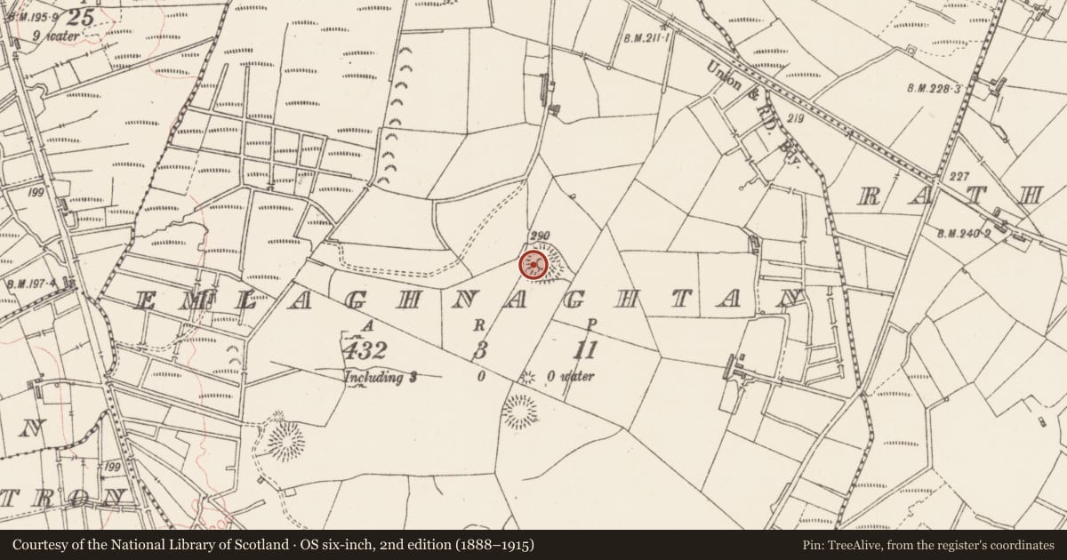Ordnance Survey six-inch map, 2nd edition (1888–1915) covering the location of Ringfort - rath, Emlaghnaghtan, County Sligo, with a pin at the register's coordinates