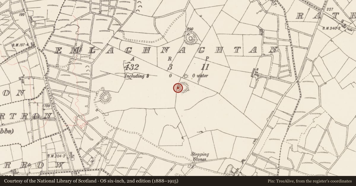 Ordnance Survey six-inch map, 2nd edition (1888–1915) covering the location of Souterrain, Emlaghnaghtan, County Sligo, with a pin at the register's coordinates