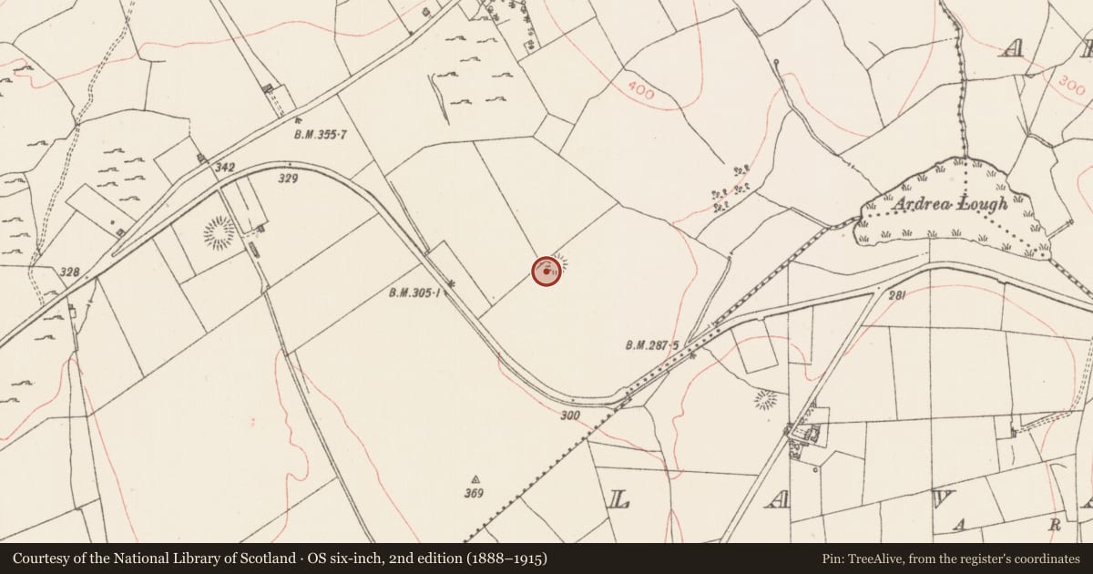 Ordnance Survey six-inch map, 2nd edition (1888–1915) covering the location of Ringfort - rath, Carrigans Upper, County Sligo, with a pin at the register's coordinates