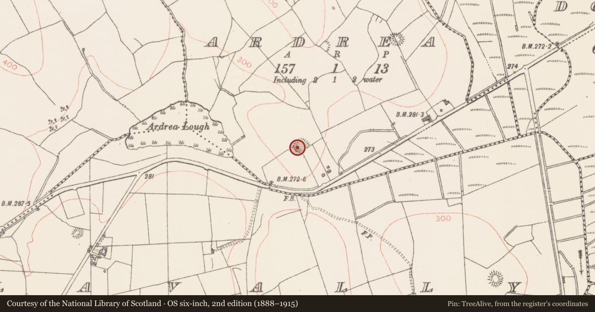 Ordnance Survey six-inch map, 2nd edition (1888–1915) covering the location of Ringfort - rath, Ardrea, County Sligo, with a pin at the register's coordinates