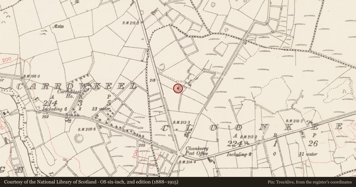 Ordnance Survey six-inch map, 2nd edition (1888–1915) covering the location of Hut site, Cloonkeevy, County Sligo, with a pin at the register's coordinates