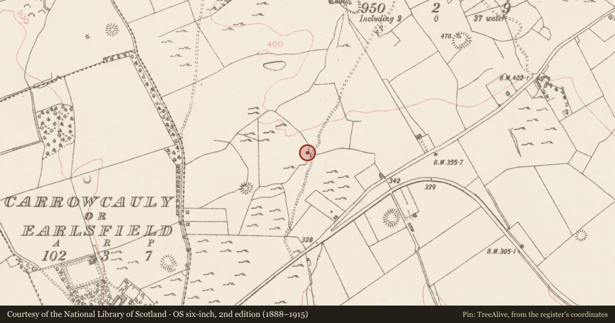 Ordnance Survey six-inch map, 2nd edition (1888–1915) covering the location of Enclosure, Carrigans Upper, County Sligo, with a pin at the register's coordinates