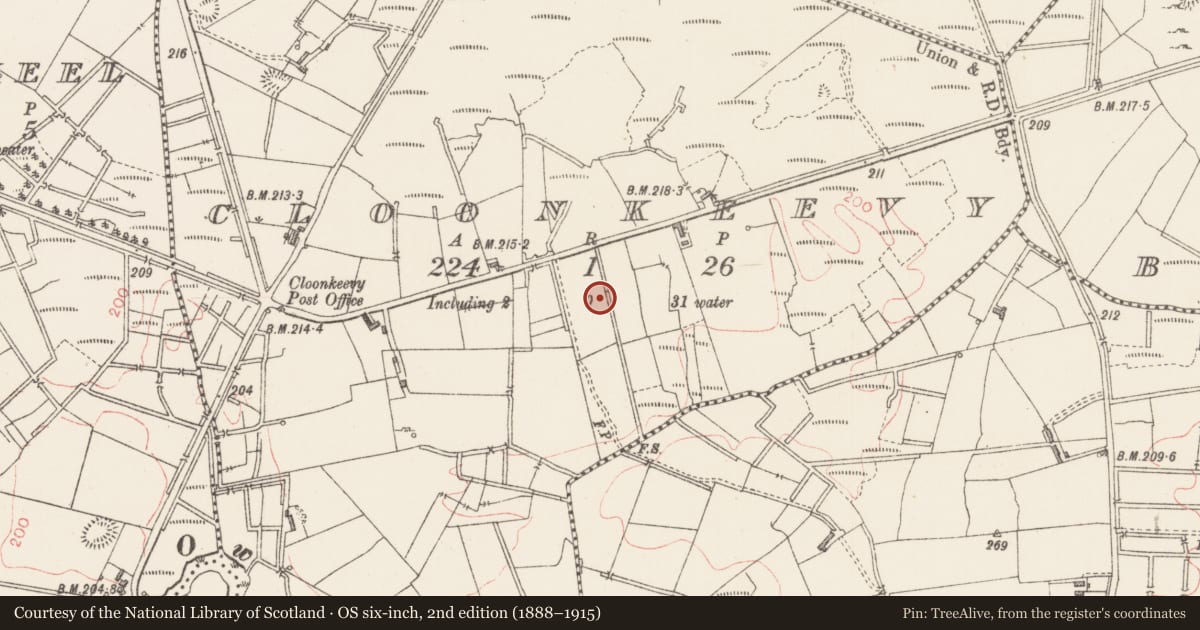 Ordnance Survey six-inch map, 2nd edition (1888–1915) covering the location of Barrow - unclassified, Cloonkeevy, County Sligo, with a pin at the register's coordinates