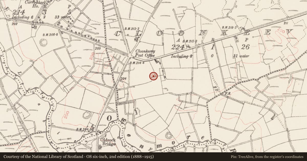Ordnance Survey six-inch map, 2nd edition (1888–1915) covering the location of Ringfort - rath, Cloonkeevy, County Sligo, with a pin at the register's coordinates